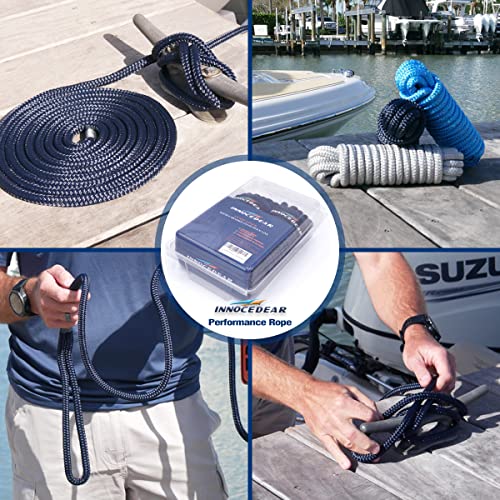 2 Pack Navy Blue Dock Lines - 35 Ft, Double Braided Nylon with Eyelet - 5/8"
