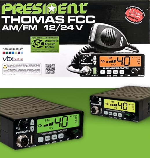 President FCC AM/FM CB Radio — 40 Channels, VOX Hands-Free, USB, Multi-Color LCD, 12/24V — Compact Mobile Transceiver for Truckers & Off-Road
