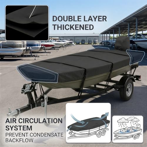 Fapaulen 14ft Boat Cover with Metal Hooks Waterproof Trailerable Cover 70" Beam