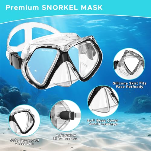 Adult Snorkel Mask Set with Dry Top Snorkel - Black + Pink