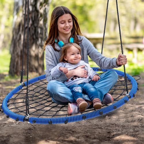 Blue 45-Inch Spider Web Saucer Tree Swing with Swivel for Kids & Adults