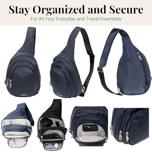 Baggallini Securtex Anti-Theft Travel Sling Bag with Locking Zippers - French Navy