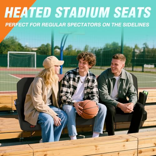 HOPERAN Heated Stadium Seat for Bleachers, Black, 2 Pack, Foldable Armrests