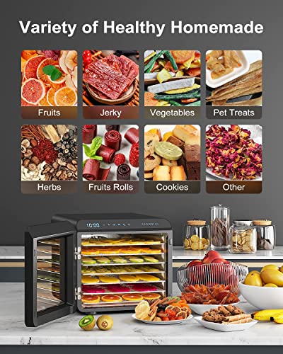 Food Dehydrator Machine with 7 Stainless Steel Trays, Adjustable Timer & Temperature
