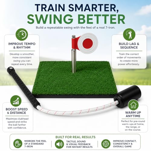 Golf Rope Swing Trainer with Rotating Target - Improve Tempo Speed & Strength