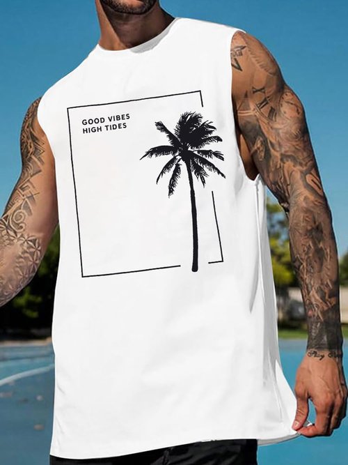 MYHALF Beach Tank Tops Mens Summer Sleeveless Shirts Graphic Palm Tree Vacation Tanks Muscle Gym Tank Top