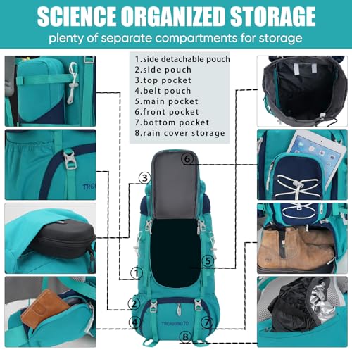 Waterproof Hiking Backpack 70L with Rain Cover for Camping & Climbing - Black