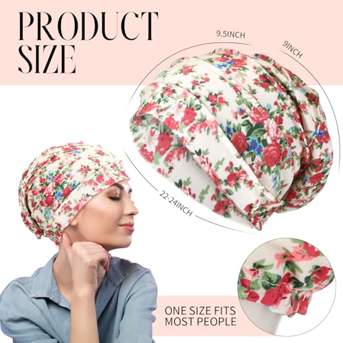 Geyoga 6 Pieces Chemo Headwear Caps for Women - Warm Color, Floral Style