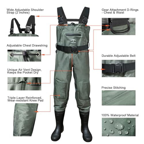 Green Fiblink Waterproof Fishing Waders with Boots - M11
