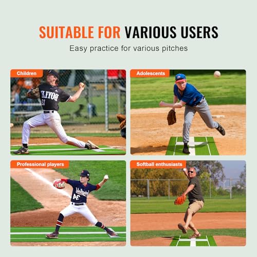 Green 10x3ft Softball & Baseball Pitching Mat with Rubber Mound - Indoor Outdoor Training