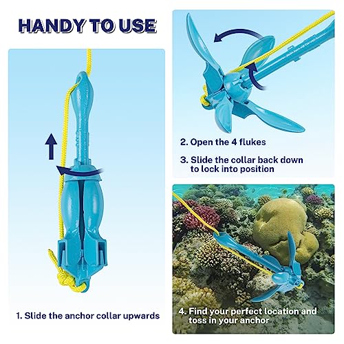 Blue Folding Kayak Anchor Kit 3.5lb with Rope Buoy for Fishing & Water Sports