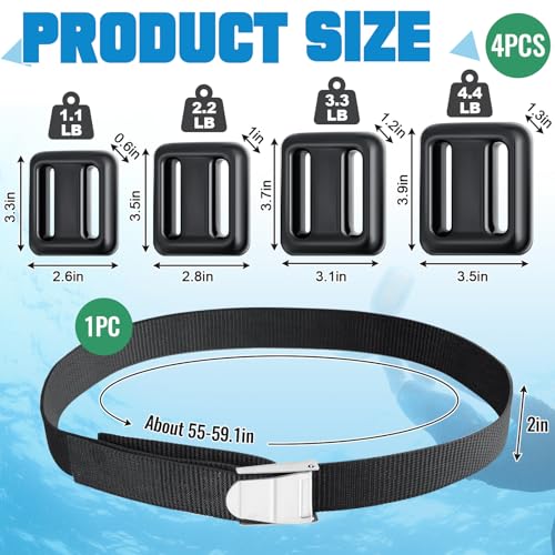 Dive Weights Belt Set 4 Pcs Nylon Scuba Diving Weight Belt with Quick Release Buckle - Black / 1.1lb, 2.2lb, 3.3lb, 4.4lb