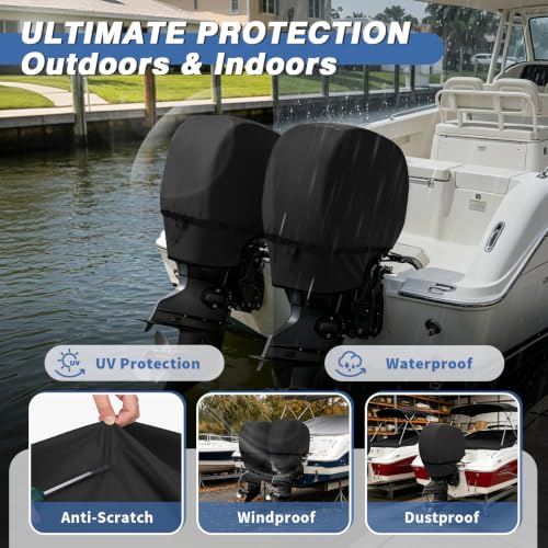 Waterproof Outboard Motor Cover Fits 25-50 HP, Black, 24 x 18 x 28 Inches - Marine Grade Polyester