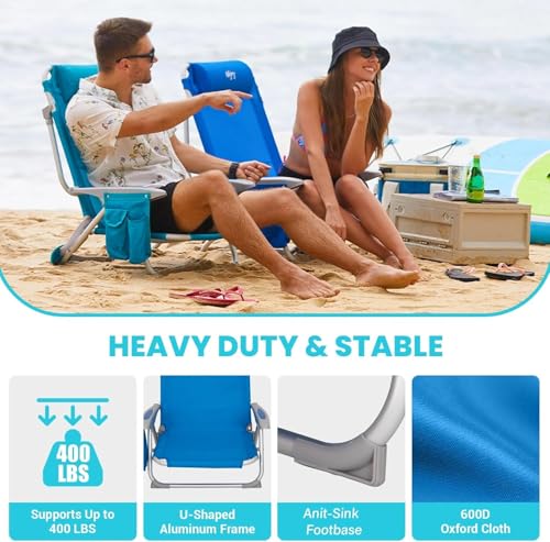 Blue WEJOY Adjustable Reclining Beach Chair for Adults - 4 Positions, Portable & Heavy-Duty