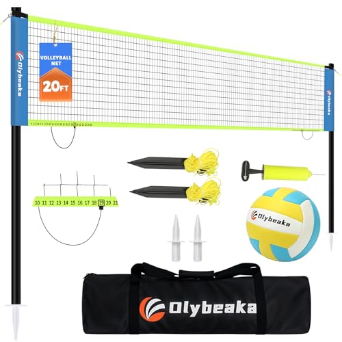 Olybeaka Blue & Green 20FT Portable Outdoor Volleyball Net Set with Adjustable Heights