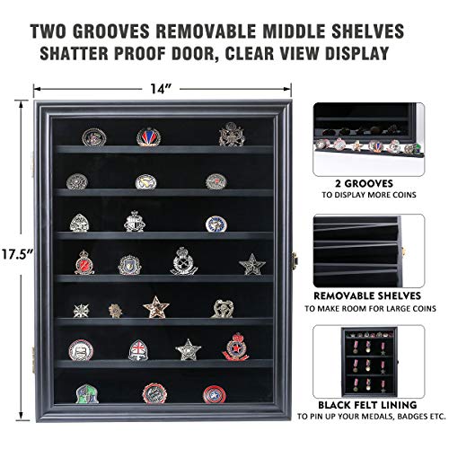 Lockable Wooden Display Case for Military Challenge Coins - Matt Black