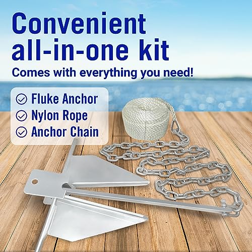 Better Boat 13lb Fluke Anchor Kit for Boats up to 32 ft with Rope & Chain