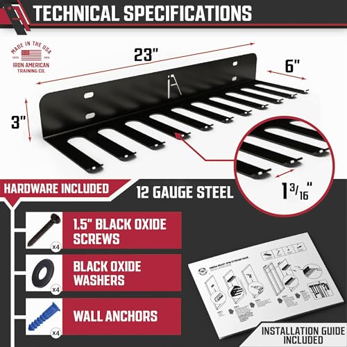 Omega Beast Rack Wall Mount Gym Storage Rack with 11 Hooks - Made in USA