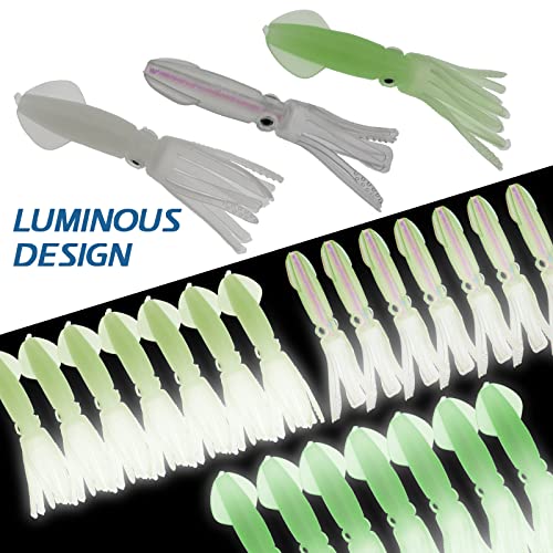 F-Glow Squid Lures 21pcs Soft Plastic Swimbaits for Freshwater & Saltwater Fishing