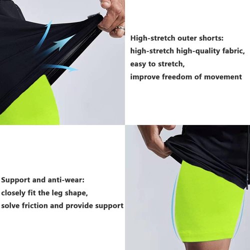 JWJ Men's 2-in-1 Running Shorts - Quick-Dry Athletic Gym Wear with Side Pockets
