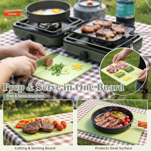 Hisencn Foldable 2 Burner Camping Stove with Cookware Set - Sage Green
