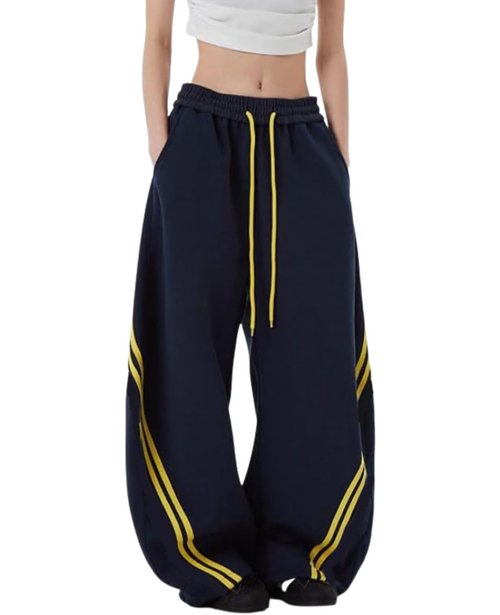 Chmnigma Wide Leg Sweatpants for Women Men Baggy Casual Joggers Barrel Sweat Pants Elastic Waist Drawstring Pants (Blue-M)