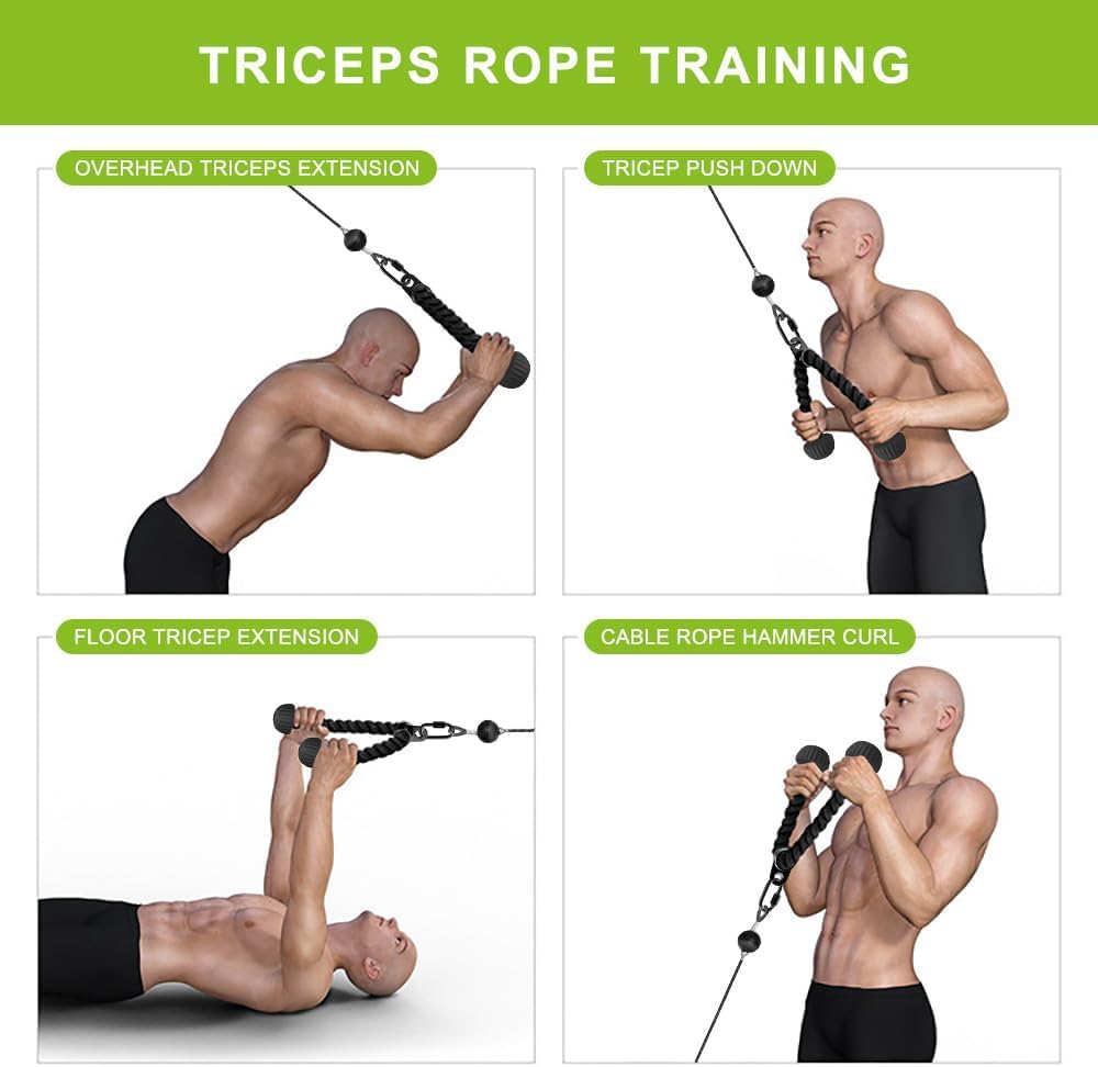 SELEWARE Triceps Rope - Non-Slip Soft Rubber Ends for Home Gym | 28 & 36 Inch LAT Pulldown Attachment in Black and Orange