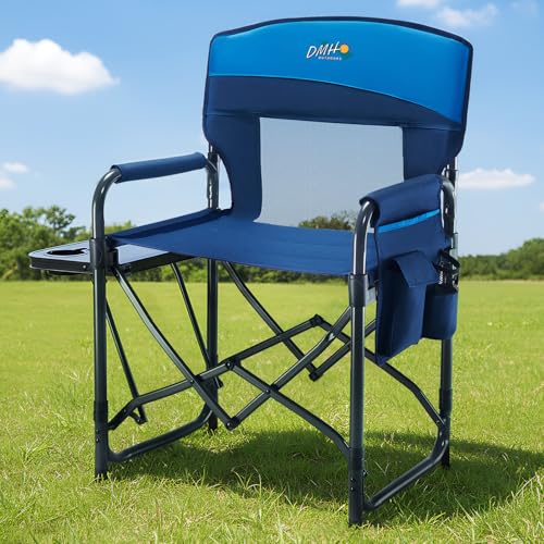 DMH Outdoors Camping Director's Chair with Side Table & Breeze Mesh Backrest - Blue 1 Pack