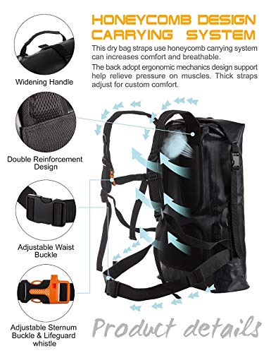 IDRYBAG Waterproof Backpack 20L Dry Bag for Kayak, Hiking, Floating - Black