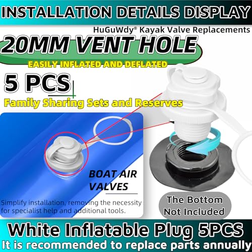 Inflatable Kayak Plug Replacement 5PCS White 20mm Threaded Boat Valve