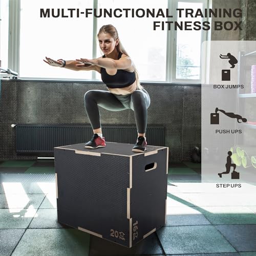 Gray Signature Fitness Wooden Plyo Box Jump Platform - 16x20x24 Inches, Non-Slip, Versatile Workout Equipment