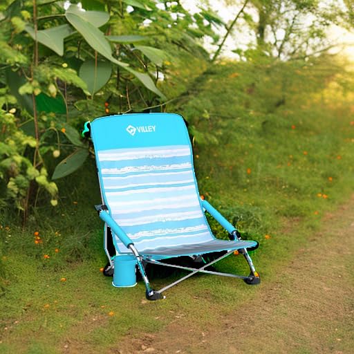 Villey Blue Stripes High Back Folding Beach Chair for Adults, Lightweight & Durable
