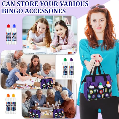 Bingo Bag with 6 Pockets and 2.2 oz Daubers - Purple - 1 Set