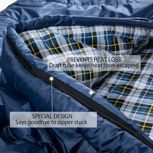 HiZYNICE XXL Cold Weather Sleeping Bag for Adults - Blue, Right Zip
