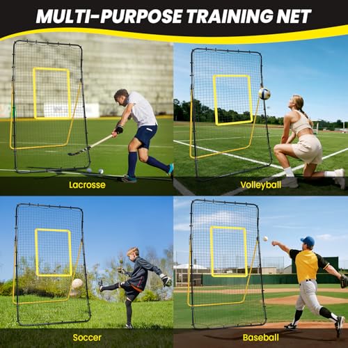Yellow BAGAIL Volleyball Rebounder Net 7x4 ft, Adjustable Angles for Training