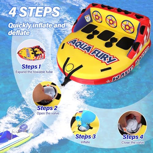 MewVeer Towable Water Tube for Boating and Water Sports, 1-3 Riders, Inflatable with Nylon Cover