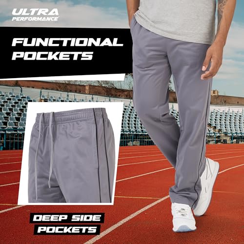 Men's Athletic Track Pants 3 Pack - Open Bottom Sweatpants, X-Large Black White & Navy
