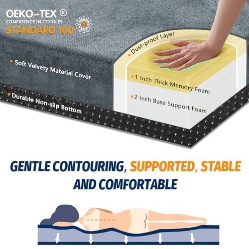Grey Memory Foam Camping Mattress Pad Twin 75x38x3 Inches Portable Sleepover Bed