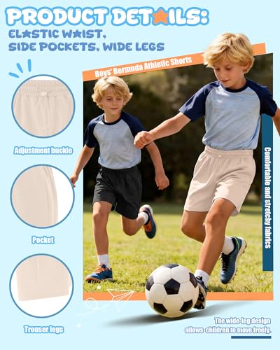 Kids Athletic Shorts 3 Pack Boys Casual Knee Length Sports Shorts