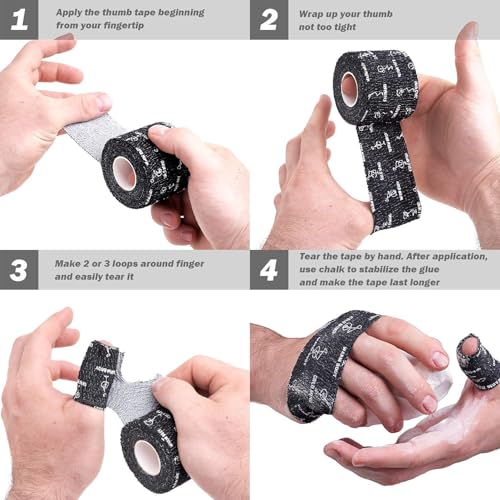 Premium Weightlifting Thumb Tape - Hook Grip Wraps for Powerlifting & Cross Training - 24 Rolls Black
