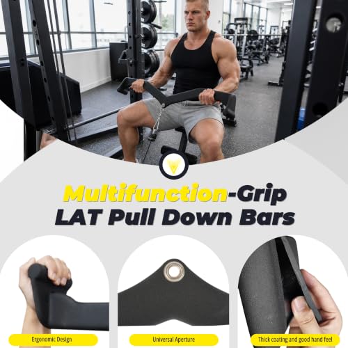 HULKFIT LAT Pulldown Attachments Set - Graphite Handle Variations, 5-Piece Cable Machine Handles for Gym
