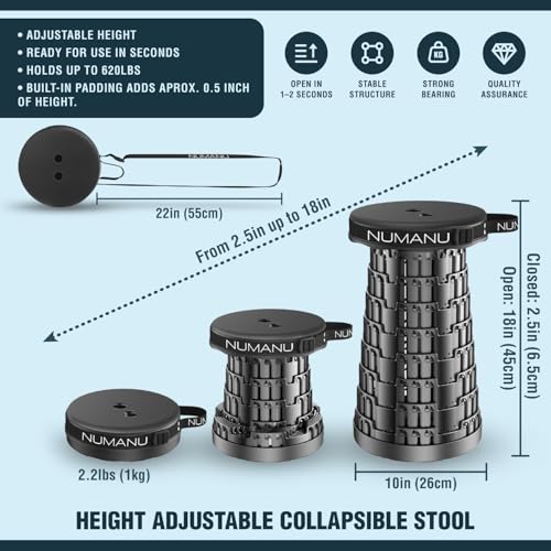 2-Pack Padded Collapsible Stool for Adults - Adjustable, Lightweight & Heavy Duty