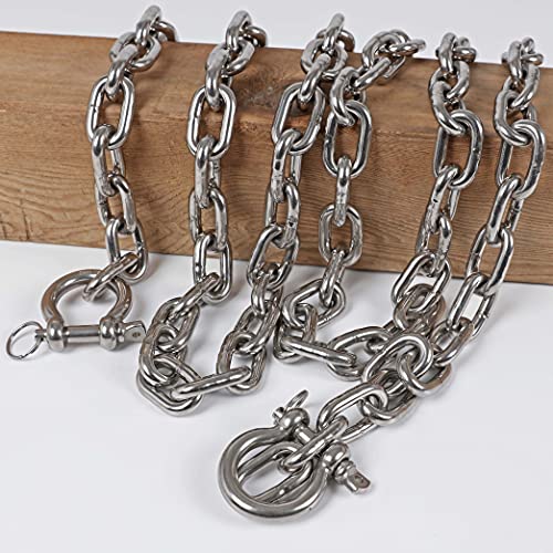 316 Stainless Steel Boat Anchor Chain 10ft with 2 Locking Shackles Marine Grade
