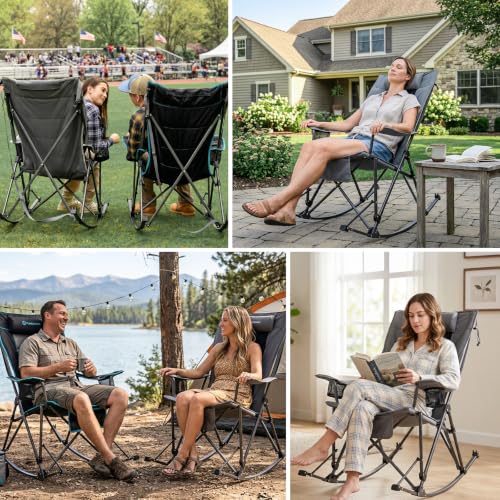 FUNDANGO Oversized Rocking Camping Chair 2 Pack Black - Foldable & Padded