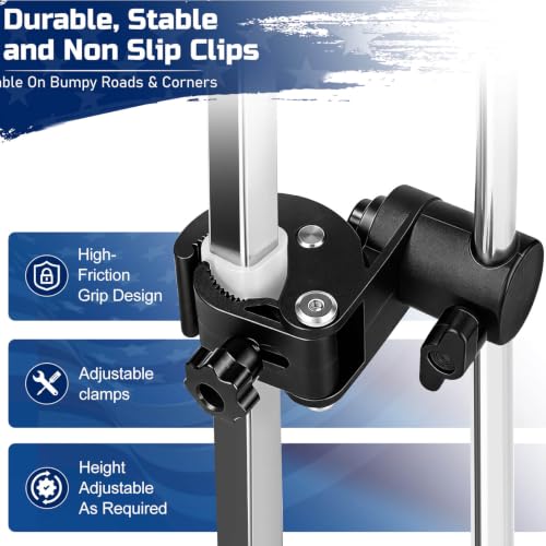 Golf Cart Flag Holder Mount Kit with USA Flag - 15.7 Inch Flag Pole 2 Pack