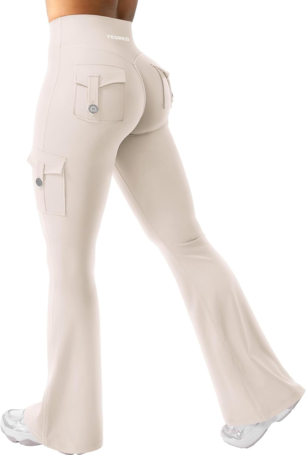 YEOREO CoreFlex Women's High-Waisted Flare Leggings - Hidden Pockets & No Front Seam for Gym & Yoga