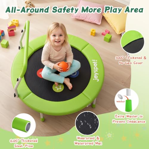 Green 36-Inch Foldable Toddler Trampoline with Adjustable Handle - Indoor Outdoor Mini Rebounder