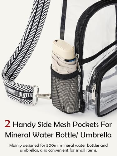 Clear Stadium Bag with Side Pockets - Black Crossbody Purse & Sling Backpack