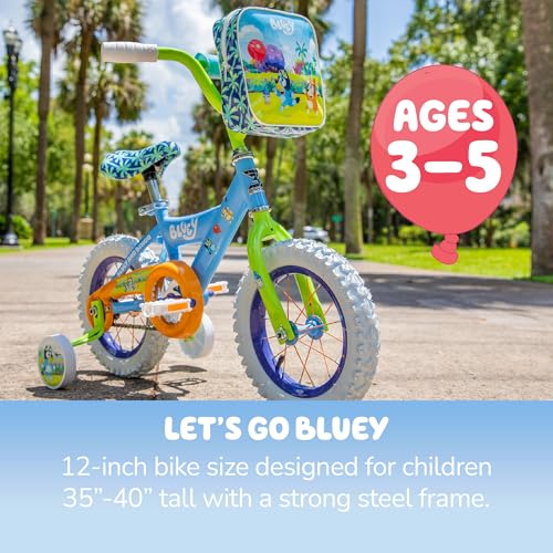 Dynacraft Bluey 12-Inch Kids Bike with Training Wheels - Light Blue, Toddler Bicycle
