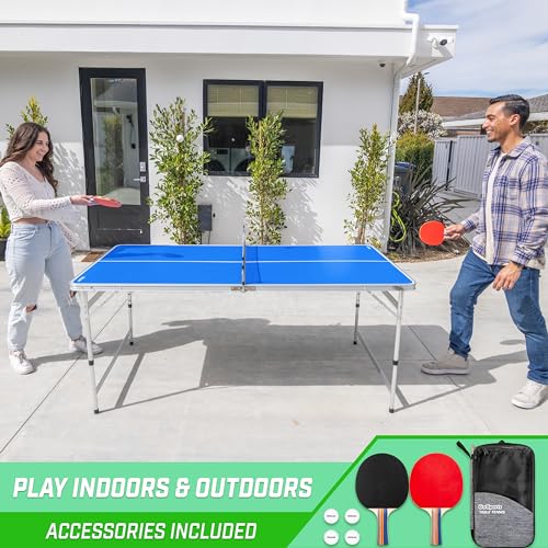 Mid-Size Table Tennis Table Set 6x3 ft - Adjustable Height, Blue Variation
